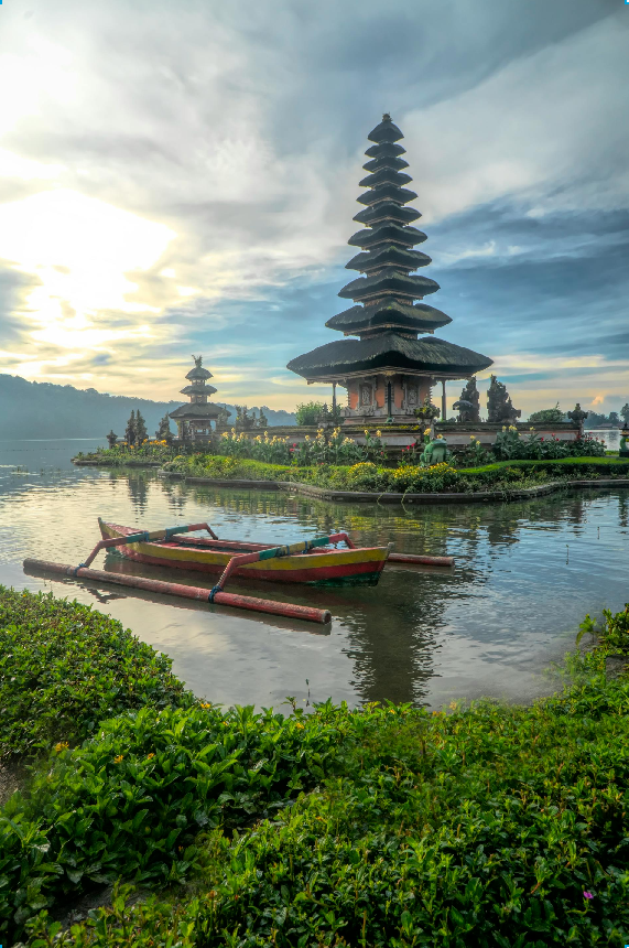 Bali Temple Lake Scene