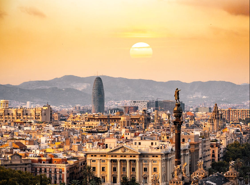 Barcelona cityscape at sunset