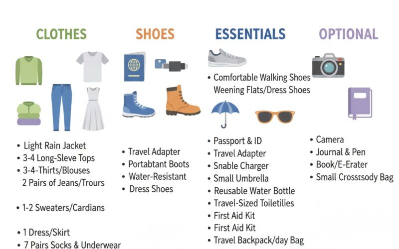 7-day packing list infographic for Lisbon,
